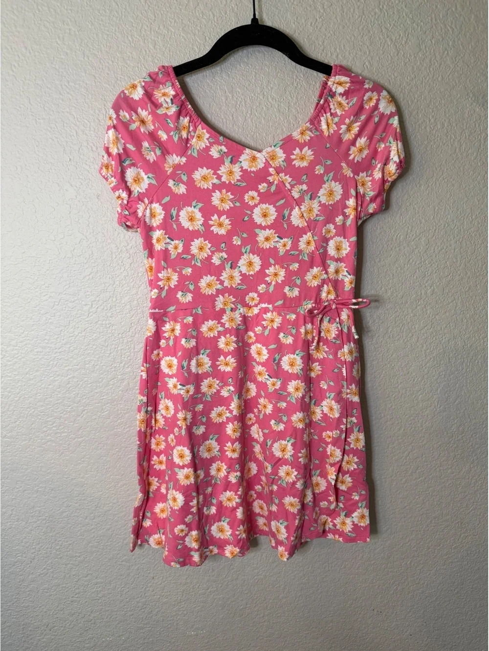 Girls Large Floral Pink Dress